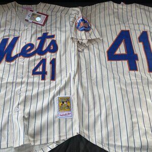 Mitchell & Ness Cream and Blue Mets Jersey